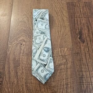 Vintage Ralph Marlin Mens US Money Print Necktie 1994 Kitch White Elephant